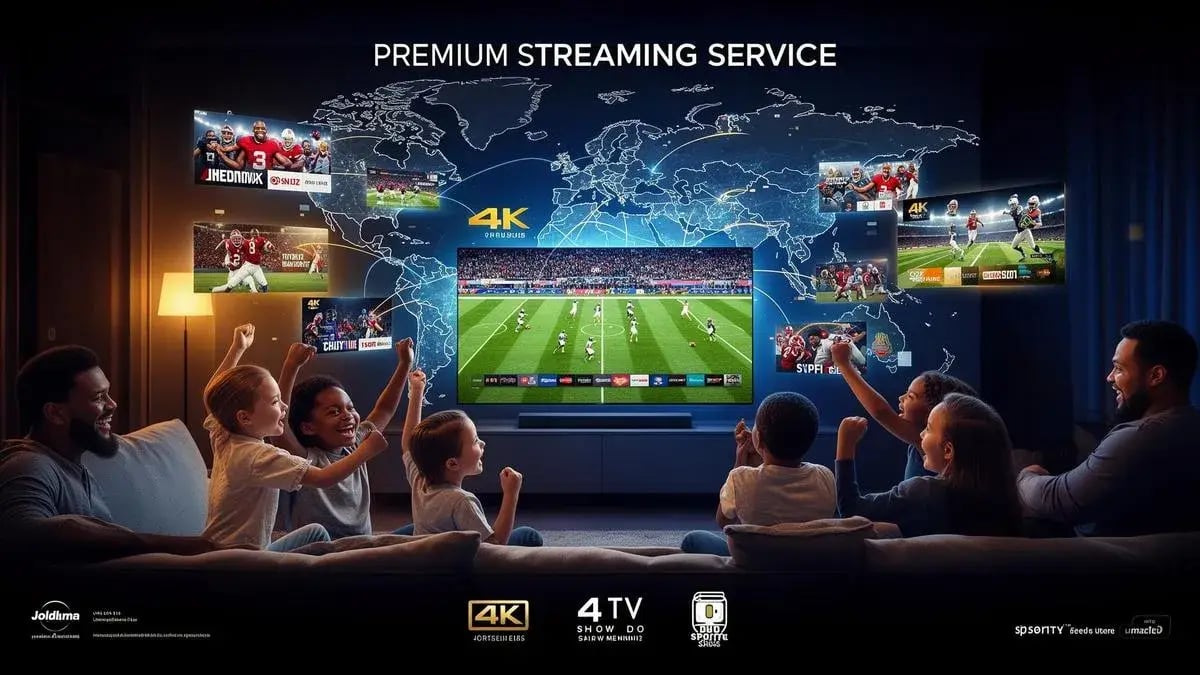 Family watching premium sports and entertainment streaming in 4K